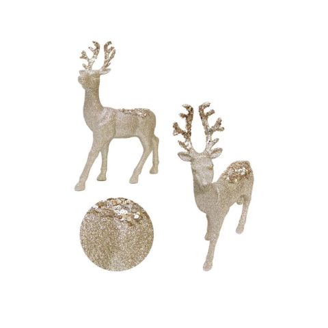 Yılbaşı Dekor Süsü Simli Payet Detaylı Dekoratif Geyik Şampanya 23x32 cm