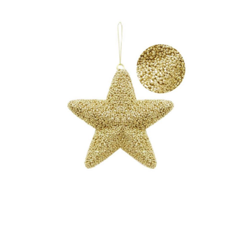 Yılbaşı Ağaç Süsü Kabartma Detaylı Simli Yıldız Dekoratif Süs Altın 15 cm