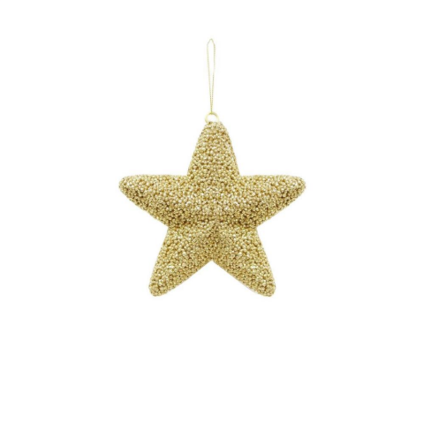 Yılbaşı Ağaç Süsü Kabartma Detaylı Simli Yıldız Dekoratif Süs Altın 15 cm
