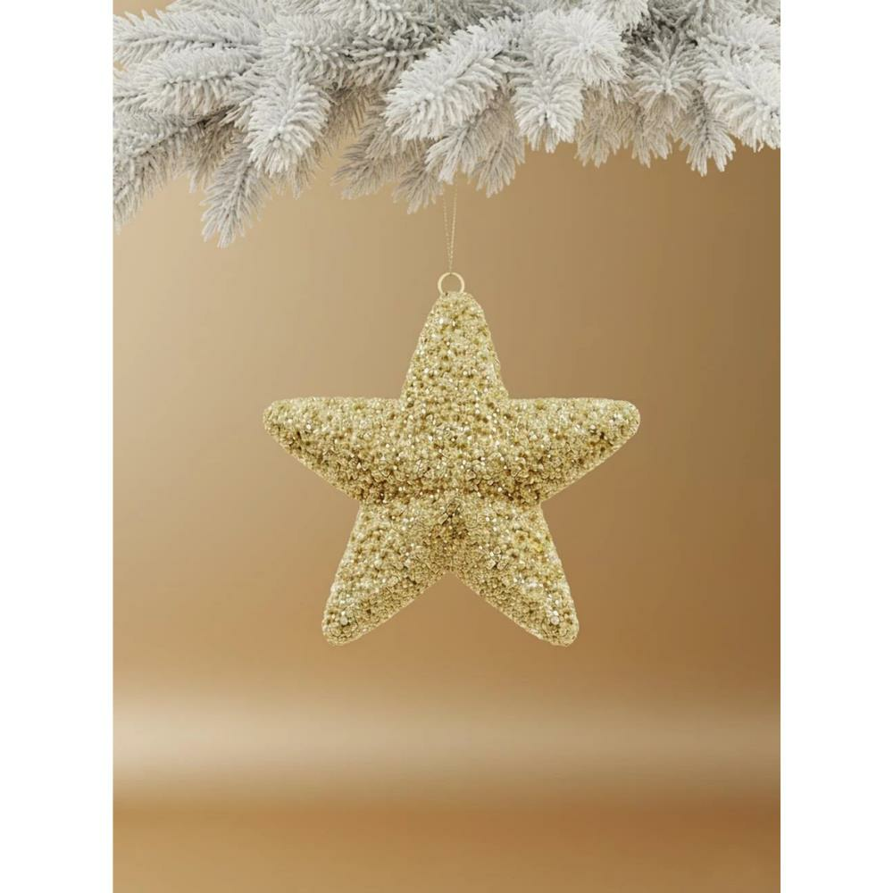 Yılbaşı Ağaç Süsü Kabartma Detaylı Simli Yıldız Dekoratif Süs Altın 15 cm