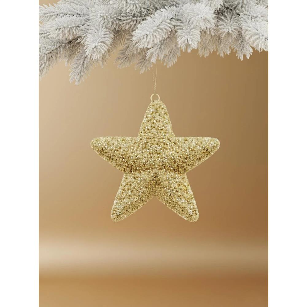 Yılbaşı Ağaç Süsü Kabartma Detaylı Simli Yıldız Dekoratif Süs Altın 15 cm