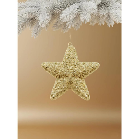 Yılbaşı Ağaç Süsü Kabartma Detaylı Simli Yıldız Dekoratif Süs Altın 15 cm