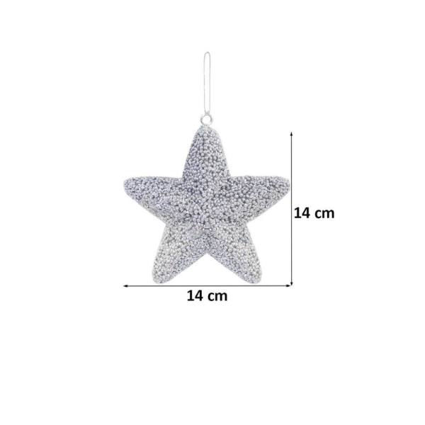 Yılbaşı Ağaç Süsü Kabartma Detaylı Simli Yıldız Dekoratif Süs Gümüş 15 cm