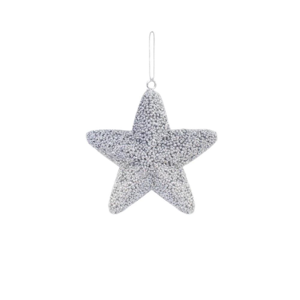 Yılbaşı Ağaç Süsü Kabartma Detaylı Simli Yıldız Dekoratif Süs Gümüş 15 cm