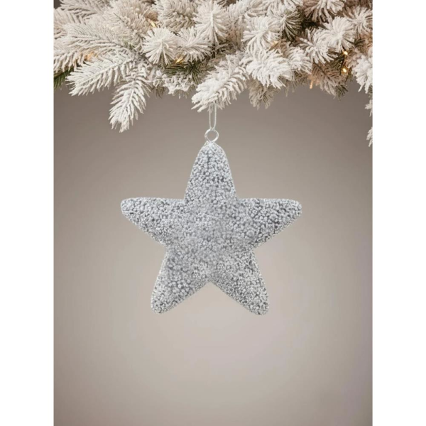 Yılbaşı Ağaç Süsü Kabartma Detaylı Simli Yıldız Dekoratif Süs Gümüş 15 cm