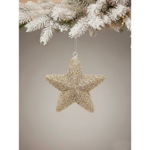 Yılbaşı Ağaç Süsü Kabartma Detaylı Simli Yıldız Dekoratif Süs Şampanya 15 cm
