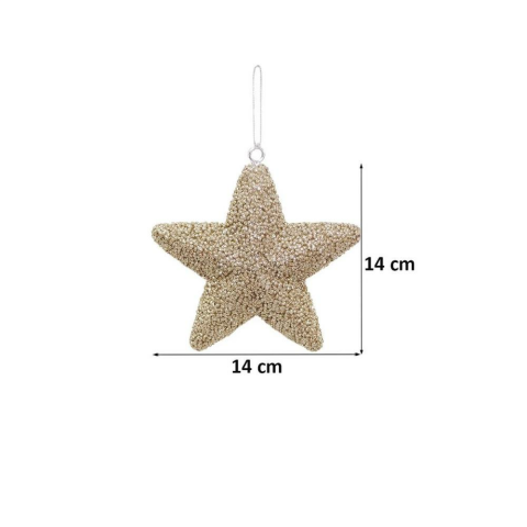 Yılbaşı Ağaç Süsü Kabartma Detaylı Simli Yıldız Dekoratif Süs Şampanya 15 cm