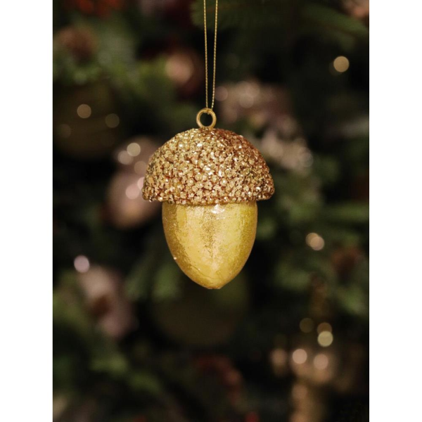 Yılbaşı Ağaç Süsü Meşe Palamudu Asılabilir Lüks Dekoratif Süs Altın 10 cm