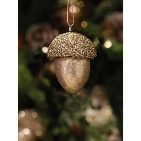 Yılbaşı Ağaç Süsü Meşe Palamudu Asılabilir Lüks Dekoratif Süs Şampanya 10 cm