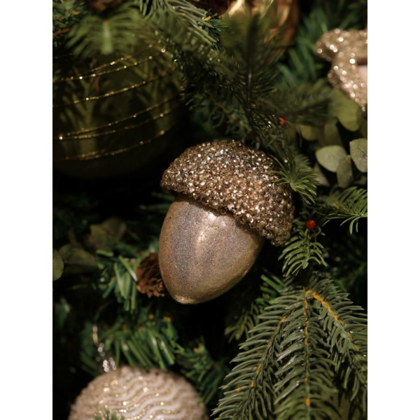 Yılbaşı Ağaç Süsü Meşe Palamudu Asılabilir Lüks Dekoratif Süs Şampanya 10 cm