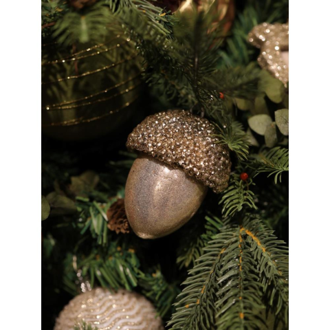 Yılbaşı Ağaç Süsü Meşe Palamudu Asılabilir Lüks Dekoratif Süs Şampanya 10 cm