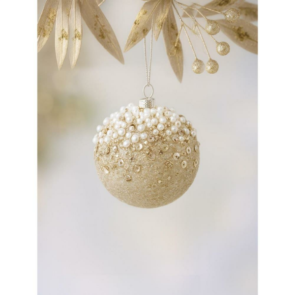 Yılbaşı Topu Altın Işıltılı Simli Çam Ağacı Süsü Bakır 10 cm 2'li