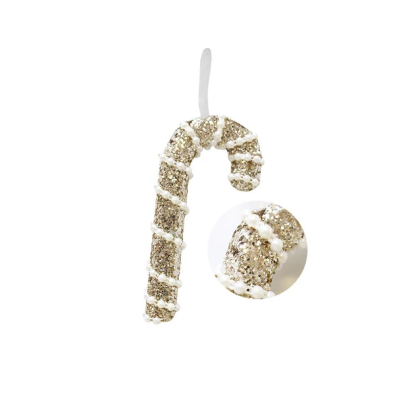 Yılbaşı Ağaç Süsü İnci ve Payet Detaylı Baston Şeker Dekoratif Süs Altın  16 cm