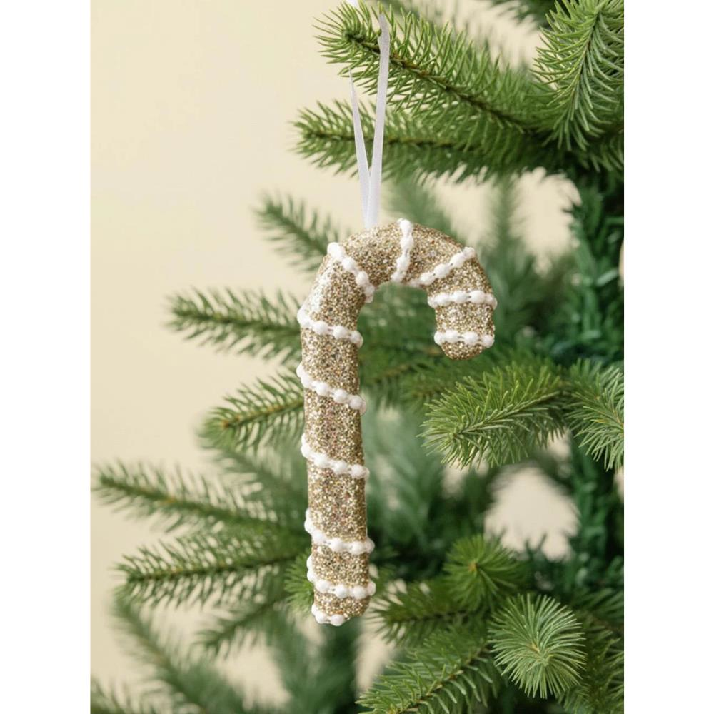 Yılbaşı Ağaç Süsü İnci ve Payet Detaylı Baston Şeker Dekoratif Süs Altın  16 cm