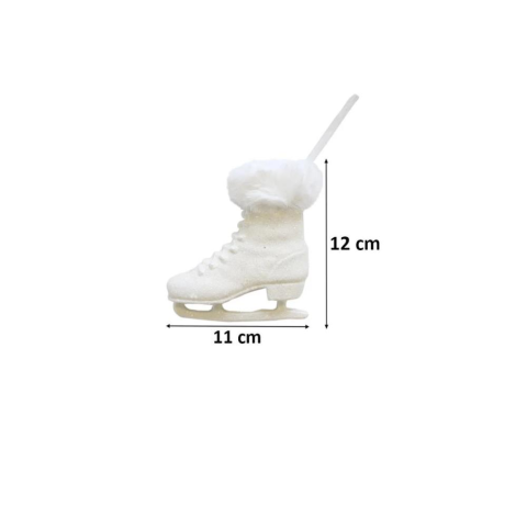 Yılbaşı Ağaç Süsleri Simli Kürk Detaylı Paten Beyaz