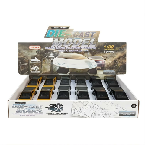 1.32 Ölçek Display Kutuda Çek Bırak Metal Araba