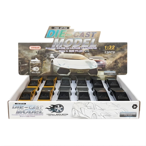 1.32 Ölçek Display Kutuda Çek Bırak Metal Araba