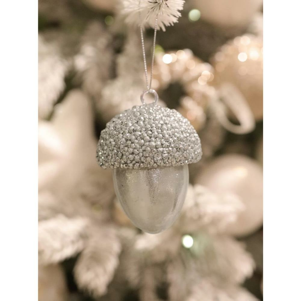 Yılbaşı Ağaç Süsü Meşe Palamudu Asılabilir Lüks Dekoratif Süs Gümüş 10 cm