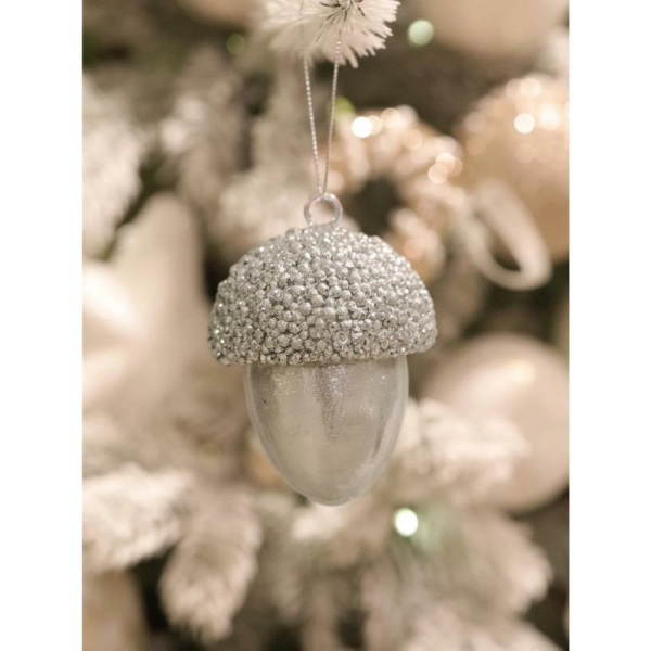 Yılbaşı Ağaç Süsü Meşe Palamudu Asılabilir Lüks Dekoratif Süs Gümüş 10 cm