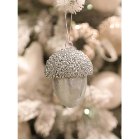 Yılbaşı Ağaç Süsü Meşe Palamudu Asılabilir Lüks Dekoratif Süs Gümüş 10 cm