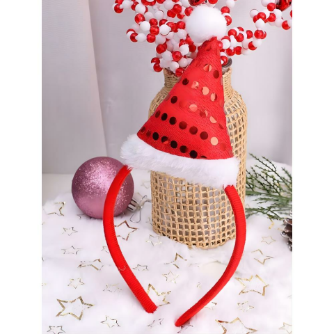 Noel Şapkalı Yılbaşı Parti Tacı Kırmızı Pullu Taç Kırmızı