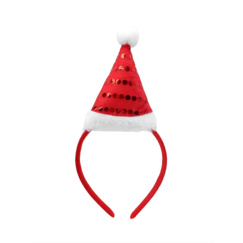 Noel Şapkalı Yılbaşı Parti Tacı Kırmızı Pullu Taç Kırmızı