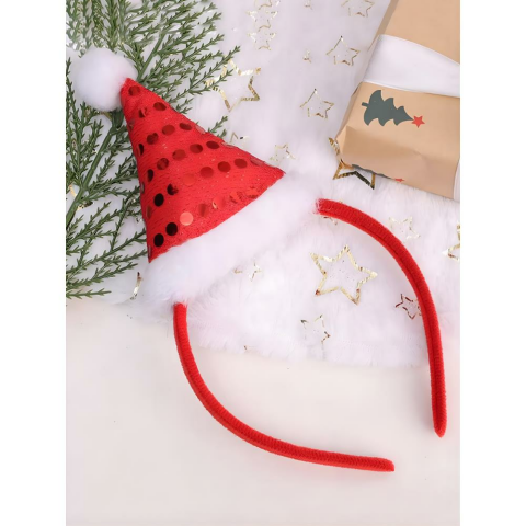 Noel Şapkalı Yılbaşı Parti Tacı Kırmızı Pullu Taç Kırmızı