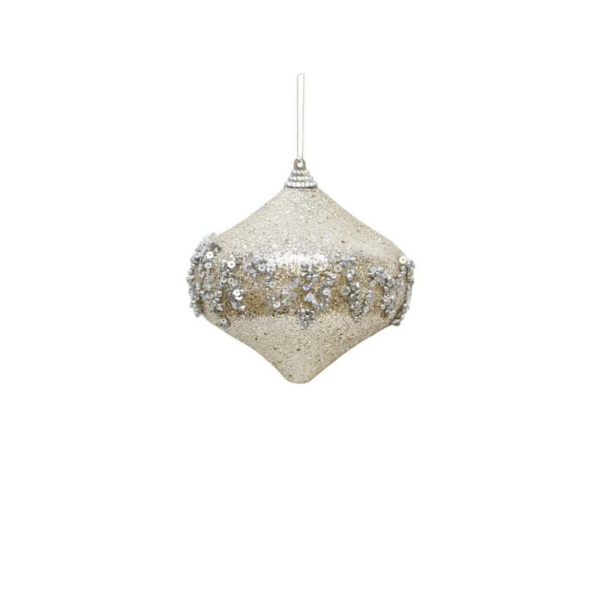 Yılbaşı Topu Simli Boncuk ve Pul - Payet Detaylı Çam Ağacı Süsü Şampanya 10 cm 2'li