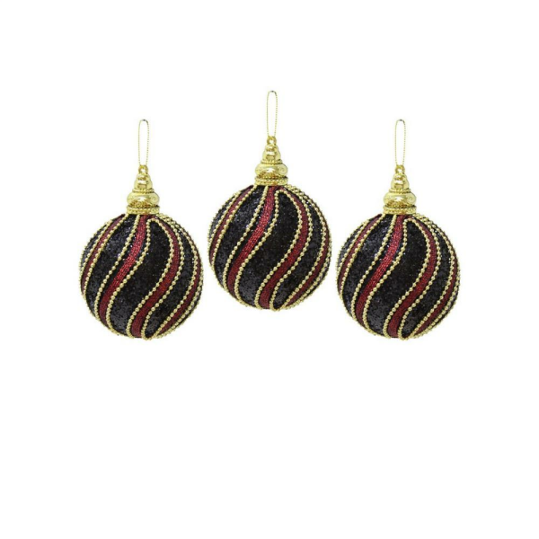 Siyah-Bordo Boncuk Seritli Spiral Top 8cm 3'lü