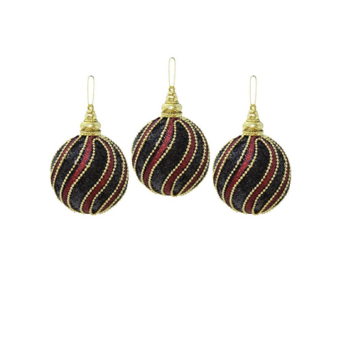 Siyah-Bordo Boncuk Seritli Spiral Top 8cm 3'lü