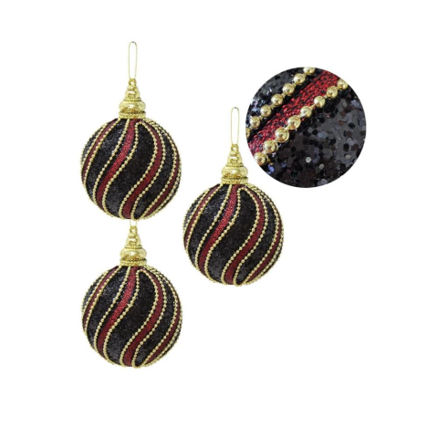 Siyah-Bordo Boncuk Seritli Spiral Top 8cm 3'lü