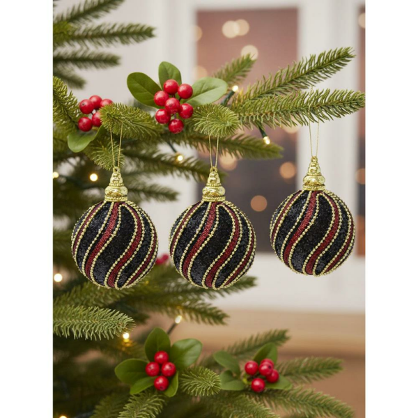 Siyah-Bordo Boncuk Seritli Spiral Top 8cm 3'lü