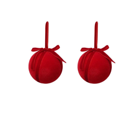 Kadife Fiyonk Detaylı Yılbaşı Ağacı Süsü – Lüks Dekoratif Top Seti Kırmızı 2'li 10 Cm