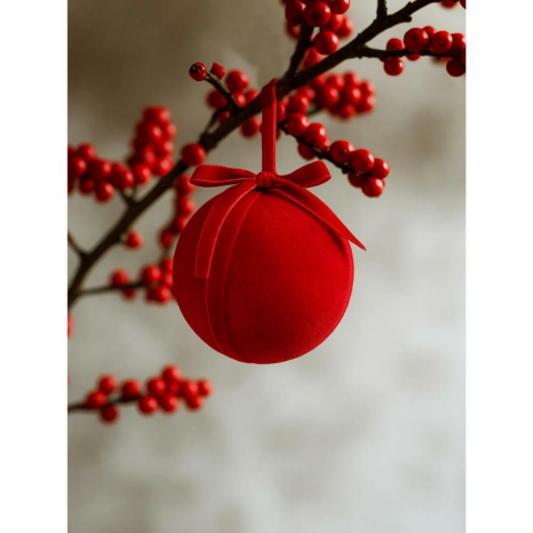 Kadife Fiyonk Detaylı Yılbaşı Ağacı Süsü – Lüks Dekoratif Top Seti Kırmızı 2'li 10 Cm