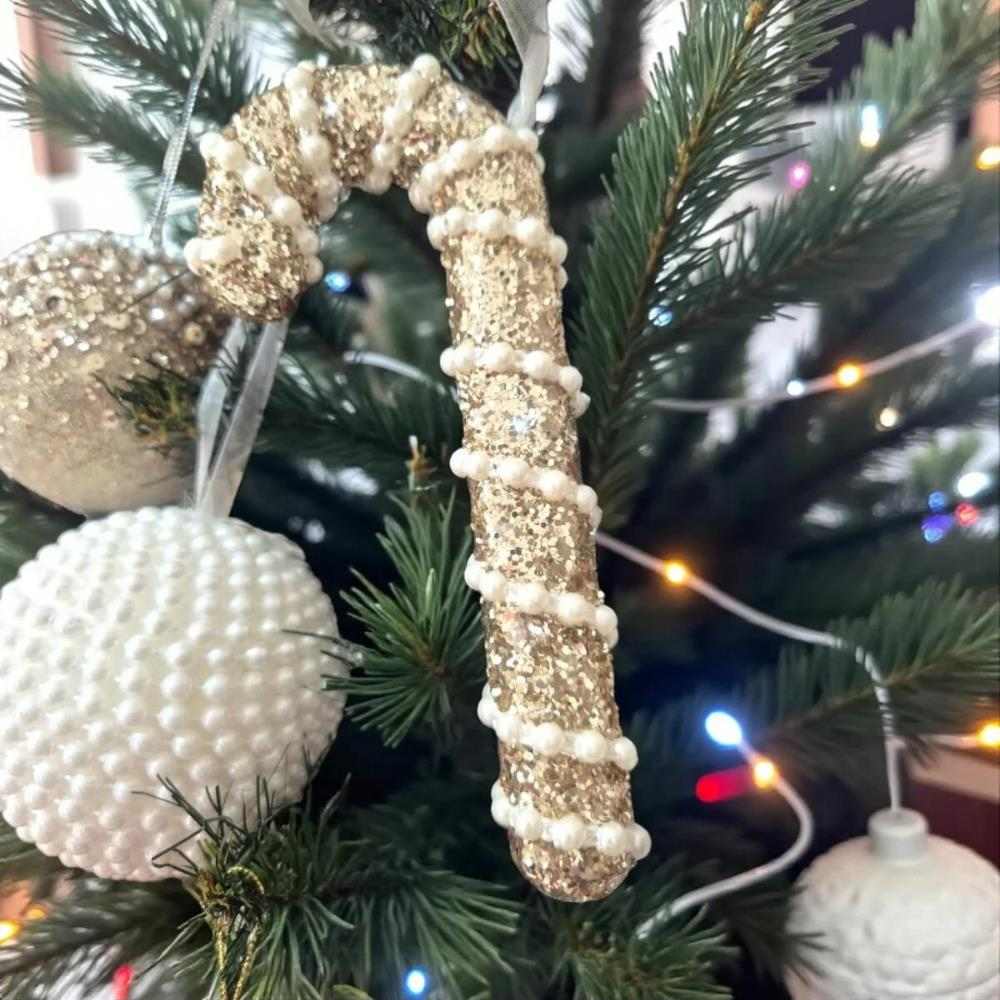 Yılbaşı Baston Şeker İnci Şeritli 17 cm