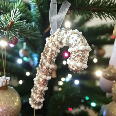 Yılbaşı Baston Şeker İnci Şeritli 17 cm