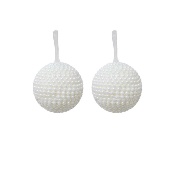 Yılbaşı Topu İnci Kaplama Çam Ağacı Süsü Beyaz 10 cm 2'li