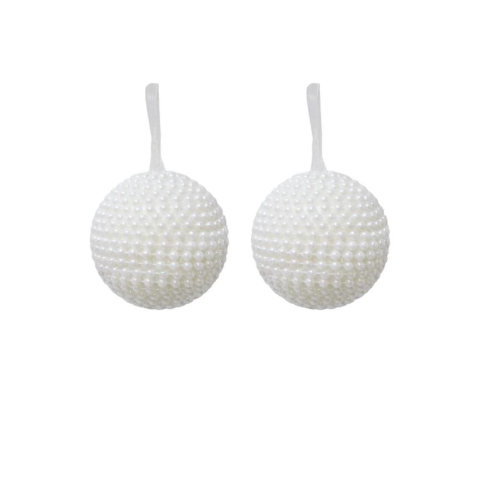 Yılbaşı Topu İnci Kaplama Çam Ağacı Süsü Beyaz 10 cm 2'li