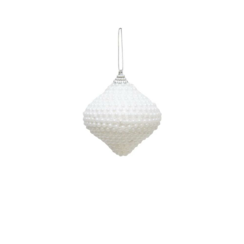 Yılbaşı Topu İnci Kaplama Damla Form Çam Ağacı Süsü Beyaz 10 cm 3'lü