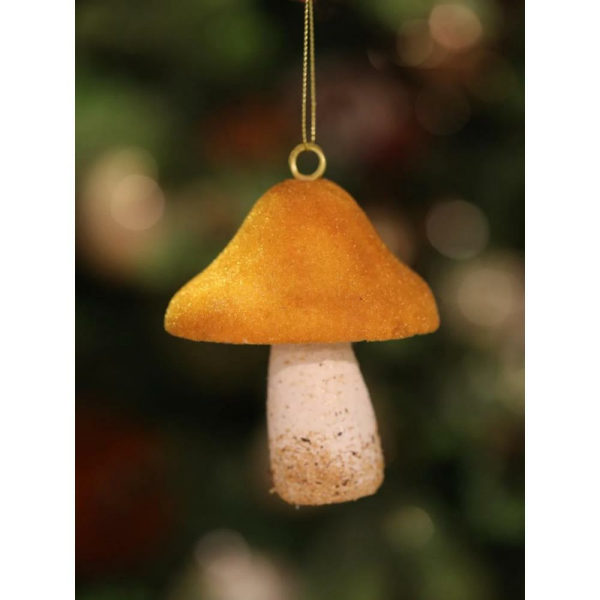 Yılbaşı Ağaç Süsü Asılabilir Kadife Dokulu Mantar Figürlü Dekoratif Süs Amber 10 cm