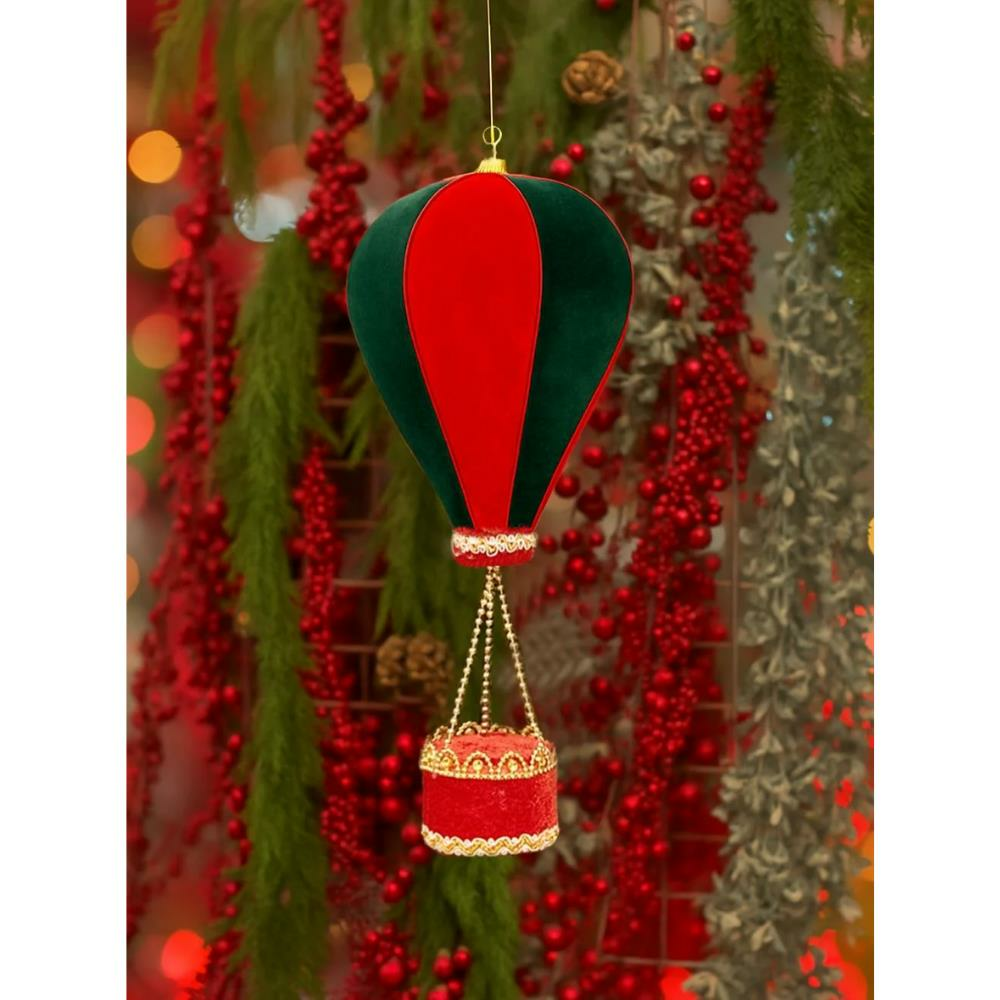 Balon Figürlü Yılbaşı Ağaç Süsü Kadife Yeni Yıl Dekorasyonu Yeşil Kırmızı 44 cm