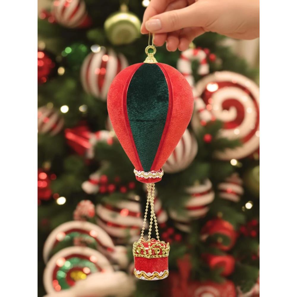 Balon Figürlü Yılbaşı Ağaç Süsü Kadife Yeni Yıl Dekorasyonu Yeşil Kırmızı 34 cm