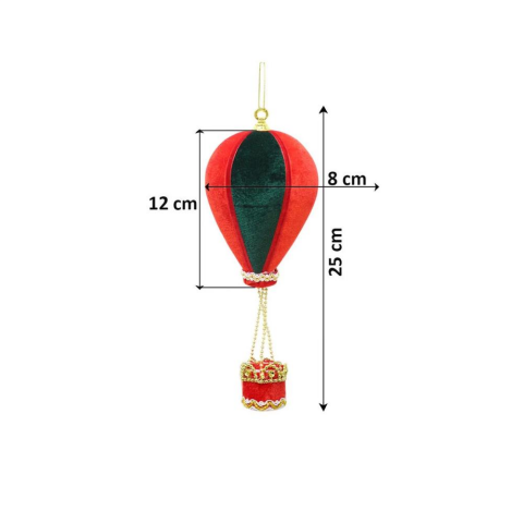 Balon Figürlü Yılbaşı Ağaç Süsü Kadife Yeni Yıl Dekorasyonu Yeşil Kırmızı 25 cm