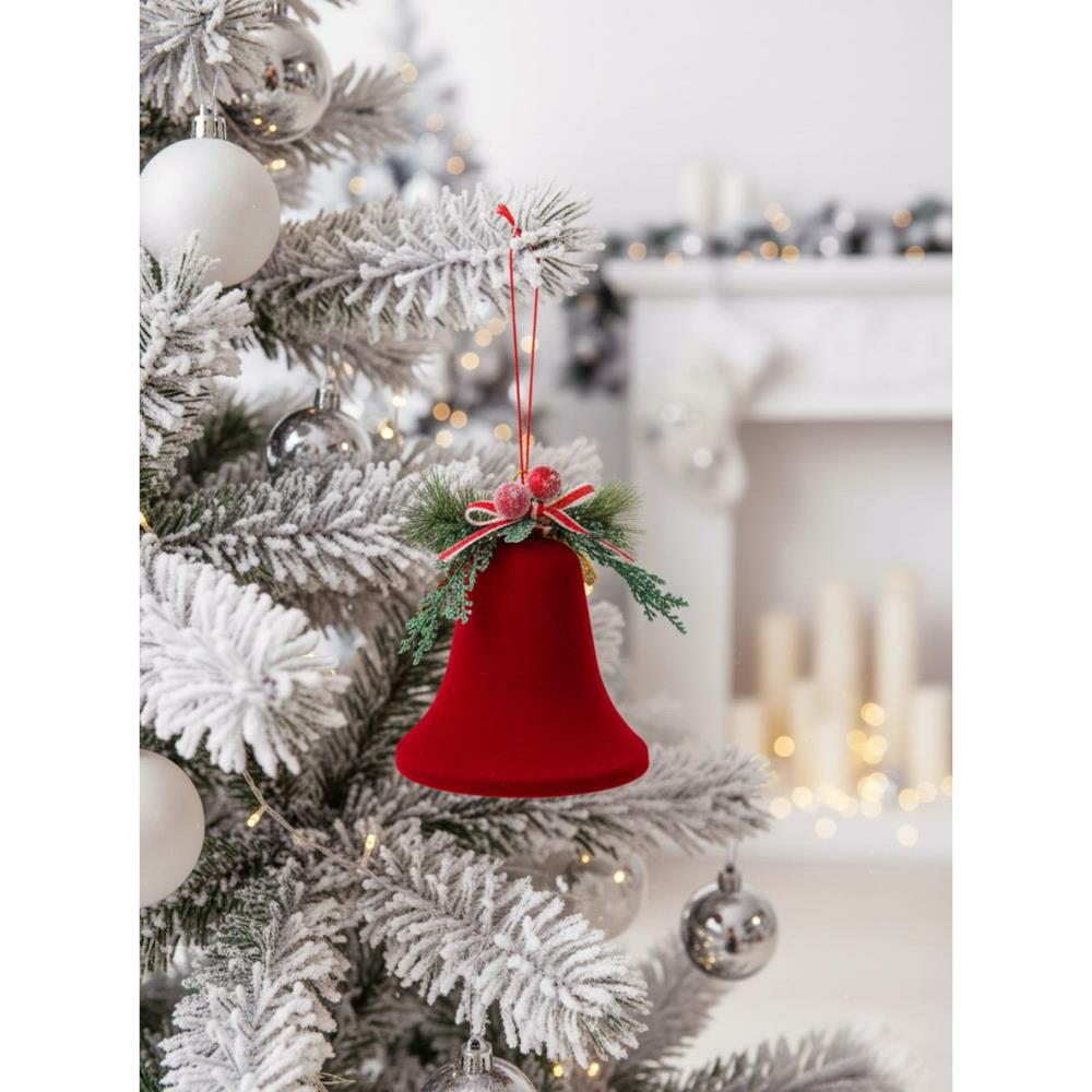 Yılbaşı Ağaç Süsü Kadife Çan Dekoratif Süsleme Aksesuarı Bordo 12 cm