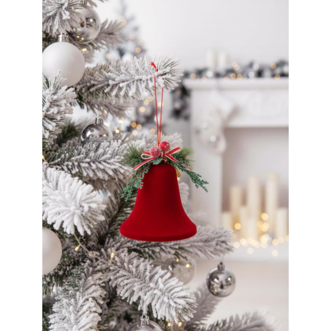 Yılbaşı Ağaç Süsü Kadife Çan Dekoratif Süsleme Aksesuarı Bordo 12 cm
