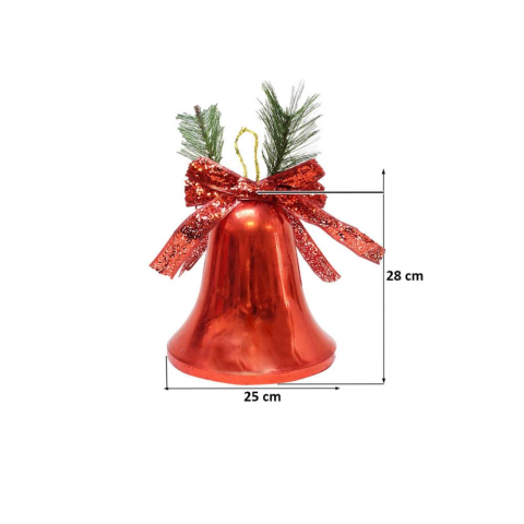 Yılbaşı Dekoru Büyük Boy Çan Dekoratif Süsleme Aksesuarı Kırmzı 28 cm