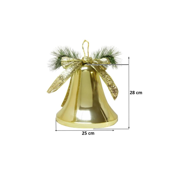 Yılbaşı Dekoru Büyük Boy Kurdeleli Çan Dekoratif Süsleme Aksesuarı Altın