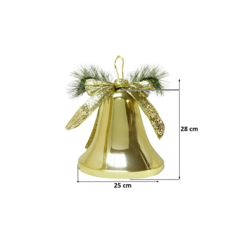 Yılbaşı Dekoru Büyük Boy Kurdeleli Çan Dekoratif Süsleme Aksesuarı Altın
