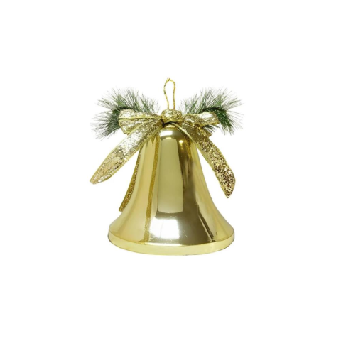 Yılbaşı Dekoru Büyük Boy Kurdeleli Çan Dekoratif Süsleme Aksesuarı Altın