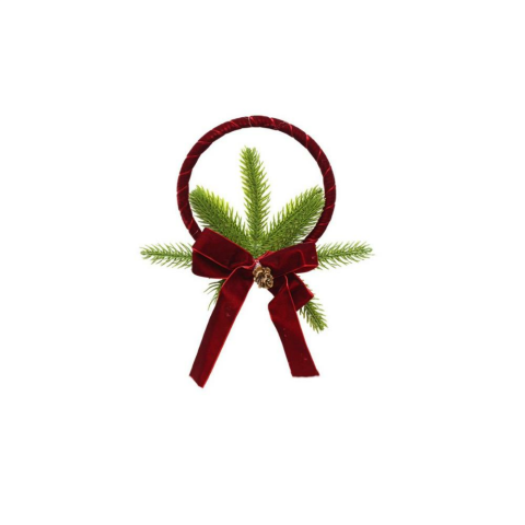 Yılbaşı Kapı Süsü Kadife Kurdeleli Dekoratif Kapı Çelengi 26 cm